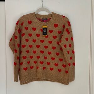 Vince Camuto Camel Sweater with Red Hearts